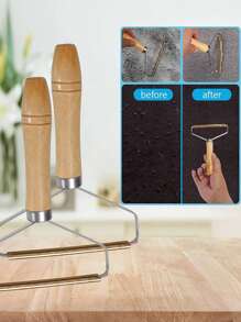 1/2/4 pièces Rasoir à peluches manuel à poignée en bois, brosse à effleurer pour vêtements en laine, pull, tissu, élimine les peluches, les poils d'animaux de compagnie, feuilles de nettoyage