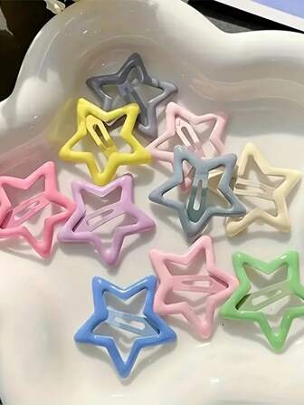 50/30/10个/1个彩色星星BB发夹，可爱Y2K星星发夹，简约金属按扣发饰，美发工具，美容配件，女士卷发配件，秋季，旅行，美发工具