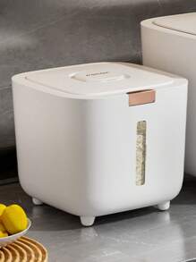 1 pieza Cubo de arroz con sellado hermético para almacenamiento de arroz anti-insectos y anti-humedad, caja de arroz, recipiente para harina - Blanco - Ver 3