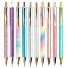 1 pieza/5 piezas/8 piezas Bolígrafos de bola con purpurina, bolígrafos metálicos brillantes y brillantes, bolígrafos retráctiles con purpurina linda de 1.0 mm de tinta negra de punta fina, regalo de escritura, diario, útiles escolares - Multicolor - Ver 19