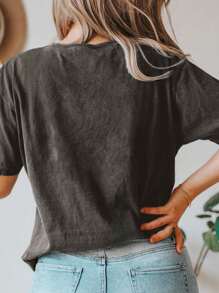 Women's Casual Short-Sleeved Round Neck Plus Size T-Shirt - 深灰色 - 查看 2