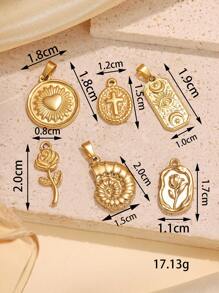 6 pièces Pendentifs de bijoux en forme de cœur, de rose, d'œil mauvais, d'étoile et de lune, en acier inoxydable de couleur dorée pour femmes, remplaçables avec ou sans anneaux de connexion - Or jaune - Voir 15
