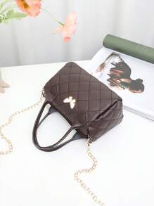 Butterfly Decor Pillow Bag, Girls Casual Shoulder Bag, Lightweight Hand Bag Cylinder Tote Bag - Coffee Brown - View 3