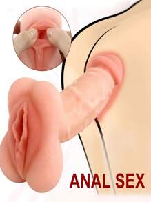 Dildo realista portátil 2 en 1 con piel del pene, testículos y bolsillo vaginal - Juguete sexual portátil unisex masturbador - Juguete sexual para adultos - Material TPE - Impermeable - Sin pilas 1 pieza