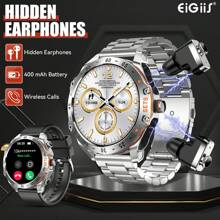 EIGIIS Montre connectée pour hommes au style sport d'affaires, avec boutons mécaniques, écouteurs intra-auriculaires intégrés, confortable à porter, appels sans fil (réception/émission d'appels), batterie grande capacité de 400 mAh, autonomie de batterie super longue, écran rond de 1,52 pouces, plus de 100 modes sport, prévisions météorologiques, rappel de message, compatible avec les téléphones Android et iOS, 3 bracelets de montre