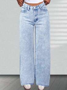 Tween-Mädchen Loose Fit Lässig Schlagjeans mit Schmetterling Stickerei, bequem und stark
