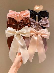 6 件装女孩彩色蝴蝶结丝带发夹，甜美发饰 - 彩色 - 查看 3