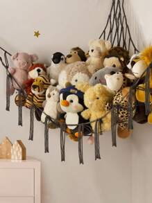 1Pc Homecoming Season Large Plush Toy Net Or Hammock, 55 Inch Toy Hammock, Macaron Plush Storage Corner Hanging Net Rack, Mesh Hammock With Hooks, Bedroom, Living Room Plush Storage Rack, Cotton And Linen Woven Plush Net, Plush Storage Bag, Large Plush Net - Multicolor - View 4