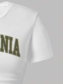 Tween Girls Summer Letter Print Short Sleeve Top And Cargo Pants Set
