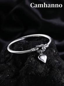 Camhanno 1 件复古简约不锈钢马蹄形吊坠爱心手镯（男士/女士礼物）适合送给丈夫的节日礼物 - 馬蹄扣愛心手鐲 - 查看 7