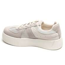 Lace-Up Thick Sole Sneakers With Beaded Details, Fashionable Platform - Beige - View 3