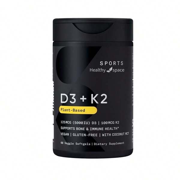 Vitamin D3+K2 With Coconut Oil | Plant Source Vitamin K2 MK7+D3 3000iu | Soy And Gluten Free - 60 Softgels Per Bottle