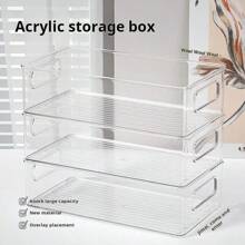 New 3-Piece Desktop Storage Box, Plastic Acrylic Shelf, Cosmetic Storage Basket, Transparent Stackable Box - Hot Pink - View 2