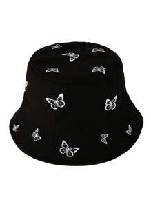 1pc Casual Polyester Embroidered Butterfly Decor Reversible Bucket Hat, UV Protection, Fashion & Versatile For Men & Women