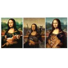 Zestaw 1/3 szt. Pop Wall Art Gruby Kot w ramionach Mona Lisy Plakaty i wydruki Zwierzęta Sztuka ścienna Druk na płótnie Plakaty Salon Wystrój domu Bez ramek