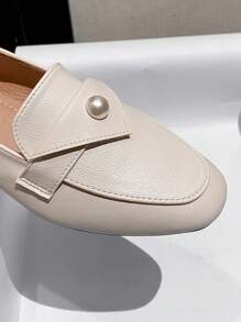 Mengshangli Women's Flat Square Toe Slip-On Loafers Versatile Small Leather Fairy Shoes - Beige - View 8