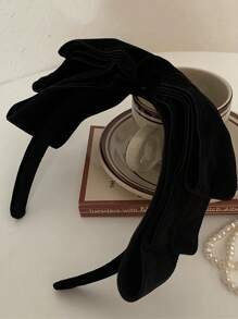 1 pieza Diadema elegante de terciopelo negro retro de varias capas con gran lazo para mujer, pasador de pelo, diadema para lavar la cara, accesorio para la cabeza de primavera/verano