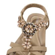 Living And Home 2 Colors Fashion Bohemian Style Flowers Rhinestone Women Beach Sandals,Women Flip Flops Sandals,Summer Rhinestone Open Toe Comfort Breathable Beach Shoes,Women Low Heeled Sandals,Boho Casual Flat Sandals - Apricot - View 3