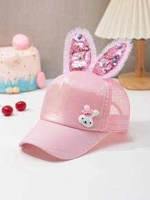 1pc Adjustable Children Rabbit Design Cute Duck Bill Cap, Adorable Baseball Hat For Girls, Suitable For Everyday Wear - Bunny Baseball Cap - View 4