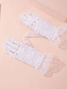 1 双女士哥特式派对礼服手套，玫瑰和蕾丝设计褶边新娘手套，适合派对，优雅，蕾丝手套，20 世纪 50 年代派对服装，女士最爱 - 彩色 - 查看 4