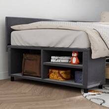 Cama doble con plataforma y almacenamiento en forma de L tapizada, en color gris - Gris + Terciopelo + Twin - Ver 7