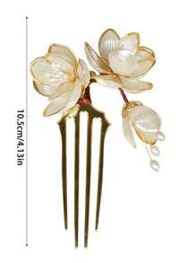 1个中国风花卉发梳，优雅牡丹花造型，女士发饰，传统中式发簪，发髻造型器，发髻发片，发型设计发夹，学习用品，发饰，头部饰品