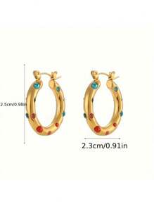 1 paire de boucles d'oreilles créoles de luxe en acier inoxydable plaqué or 18 carats avec perle, boucles d'oreilles en cubic zirconia coloré, conviennent pour le travail, les rendez-vous, les fêtes