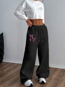 Pantalon de survêtement à imprimé nœud pour femmes, simple, jeune, de campus, , décontracté, pour les déplacements, les sports, la remise en forme, l'extérieur