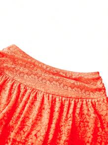 Women Tiered Ruffled Short Skirts Floral Lace Sheer Mid Rise Lined Cute Flowy Mini Skirts - Orange - View 4