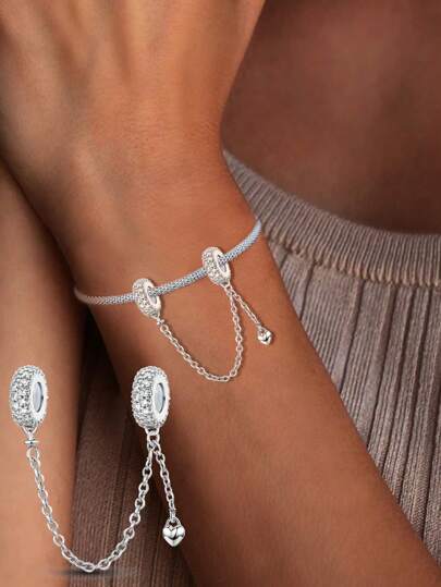 1 PC 925 Sterling Silver Love Chain Pendant Charm Pendant Ball Suitable For Bracelets DIY Women's Jewelry Valentines