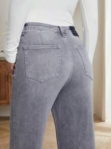 High Waisted Wide Leg Baggy Jeans Light Blue With Raw Hem - Stone Gray - View 7