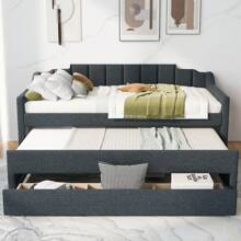 EUROCO Twin Size Upholstery Daybed, Storage Sofa Bed With Drawers And Moveable Twin Trundle Bed For Kids And Adults, No Box Spring Needed, Dark Gray - Grey - View 2