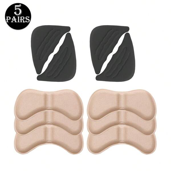 5 Pairs/Set - 2 Black Toe Cushions + 3 Apricot Heel Grips, Shoe Size Adjuster, Toe Protector, Anti-Slip, Anti-Drop Heel Pads For High Heels, Thickened Foam Heel Grips