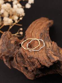 1 件超波浪纹理闪光戒指，金色和银色不锈钢纯色戒指，适合女性日常佩戴和派对礼物 - 極細波浪閃光 - 查看 2