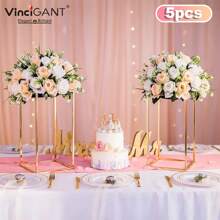 5PCS Metal Rectangular Flower Stands, Golden Wedding Flower Vase, Metal Column Flower Stand, Geometric Centerpieces Vase For Table, Home Party Wedding Decoration,Halloween Christmas Decor