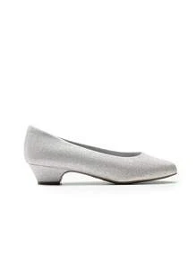 Women's Wide Fit Low Chunky Heel Pump Elegant Solid Color Shoes - Metallic Silver - View 7