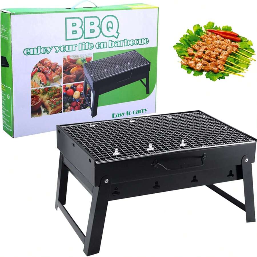 Barbacoa de carbón portátil, cocina al aire libre, parrilla de picnic para acampar, adecuada para 3-5 personas, barbacoa de gran tamaño 43CM - Negro - Ver 1