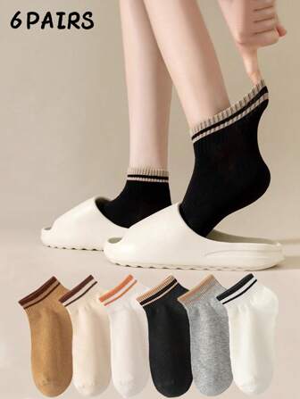 6 pares de calcetines de tobillo a rayas para mujeres, calcetines casuales transpirables y que absorben la humedad, aptos para uso diario, para primavera/verano