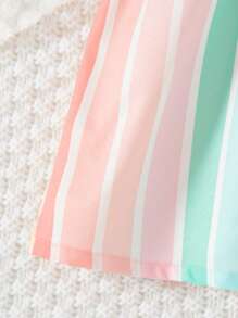 Baby Girls Colorful Striped Printed Sleeveless Button Front Dress With Collar - Multicolor - View 3