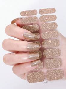 16 件装指甲全包裹指甲油条，粉色指甲亮片自粘凝胶指甲贴纸，适合女性家庭 DIY 自用美甲用品美甲套装 - 彩色 - 查看 10