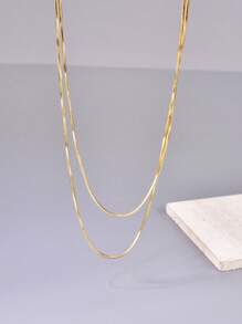 1 件不锈钢长项链，18K 镀金 120 厘米双层扭曲蛇骨链，女士日常佩戴项链 - 金色 - 查看 11