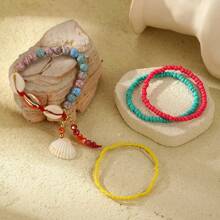 5pcs Set Women's Bohemian Style Beaded Shell Decor Bracelets