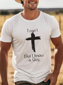 But I Know A Guy Print - Men's Round Neck Fashion Casual Cotton-Shirt - Breathable Summer, Spring, And Autumn - Perfect Casual Daily Wear Cotton Men Kpop Labor Day Men Clothing Manfinity Romwe Shirts Men Shirts Graphic Tees Camisas Para Hombre Graphic Tees Graphic Te