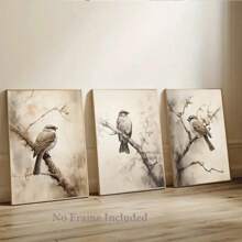 [Set de 3 obras de arte en lienzo de pájaros sin marco] Set de 3 piezas, sin marco, 16x24 pulgadas, Pintura en lienzo de un pájaro posado en una rama de árbol para decoración del hogar, sala de estar, dormitorio, cocina, oficina, cafetería, impresiones de alta calidad, regalo perfecto y decoración