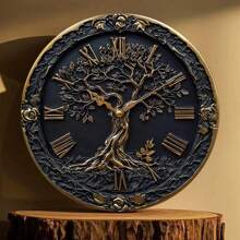 [居家放松] 生命之树挂钟 - 8 X 8 英寸圆形艺术装饰，精致的金箔设计，标志，适合家庭、办公室、咖啡厅、酒吧、花园 - 节日和场合的理想礼物，非常适合房间装饰，随机孔样式 - 彩色 - 查看 3