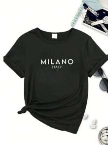 Camisa Camiseta Feminina Algodão Milano Italia - Preto - Visão 1