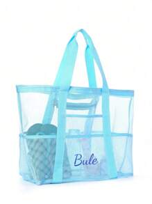 1pc Embroidery Customization Large Capacity Polyester Mesh Shoulder Bag, Lightweight Foldable Beach Bag, Portable Travel Washing And Swimming Storage Bag, Holiday Gift For Mother,Multifunction,Versatile,Large Capacity,Lightweight,Functional,Practical,All-Purpose,Colorful,Cute,Adorable,Contracted,Funny,Kawaii,Y2K,Minimalist,Commuting,Business Casual,Basics,Custom,Personalized,Unique,Customized,Ideal Gifts For Him,Ideal Gifts For Her,Her,Boyfriend,Girlfriend,Family,Friends,For Anniversaries,For Teacher Gifts,For University,For Colleague,For Dorm Rooms,For Teacher,For Boys And Girls,For Teenagers,Junior High School Students,Middle School Students,High School Senior High School Students,College Students,University Students,Freshman,Sophomore,Underclassmen