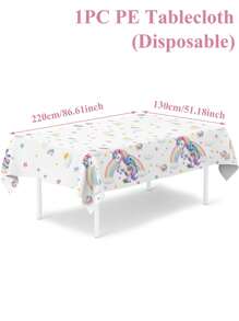 1pc 130*220cm Rainbow Unicorn PE Tablecloth, Unicorn Theme Disposable Waterproof Table Runner, Perfect Decoration For Birthday Holiday Party Party Home Event Decoration Table Runner, Dining Table Cabinet Bar Gift Table Decoration Table Cover, Room Decoration Home Decoration Table Skirt, Outdoor Camping Picnic Tablecloth, Easy To Clean Table Set, Party Favors - Rainbow Unicorn - View 5