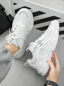 Men's Black & Grey Leather Mesh Patchwork Design Comfortable Breathable Sneakers, Fashionable Casual Outdoor Sports Shoes