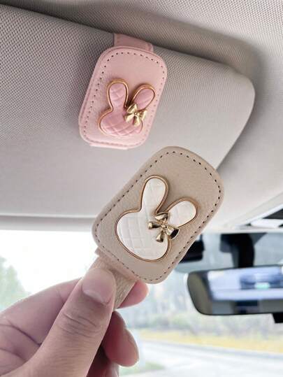 卡通兔子汽车太阳镜夹，创意汽车遮阳板眼镜架，女士卡片夹